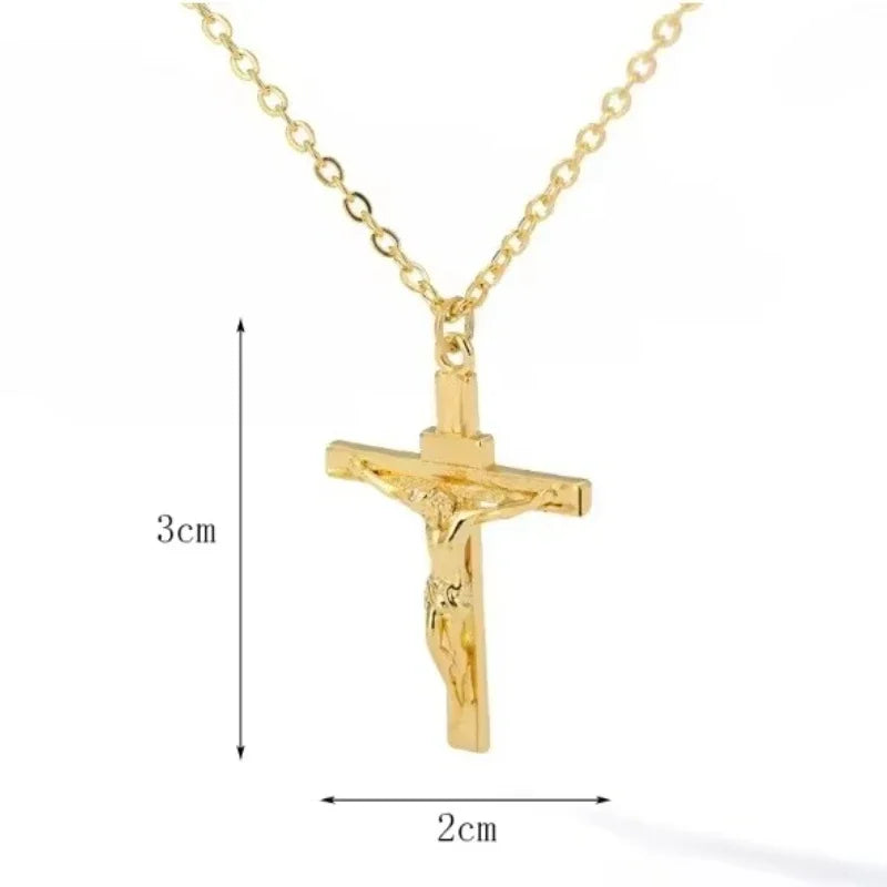 18K gold plated cross necklace with religious pendant, unisex church jewelry, hypoallergenic, non-fading chain, elegant religious accessory