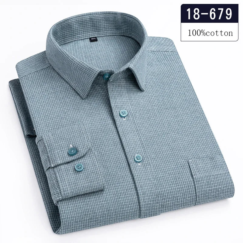 Luxury High-Quality 100% Cotton Houndstooth Full Shirts for Men Slim Fit Casual Shirt Long-Sleeve Plaid Soft Designer Clothes Ro