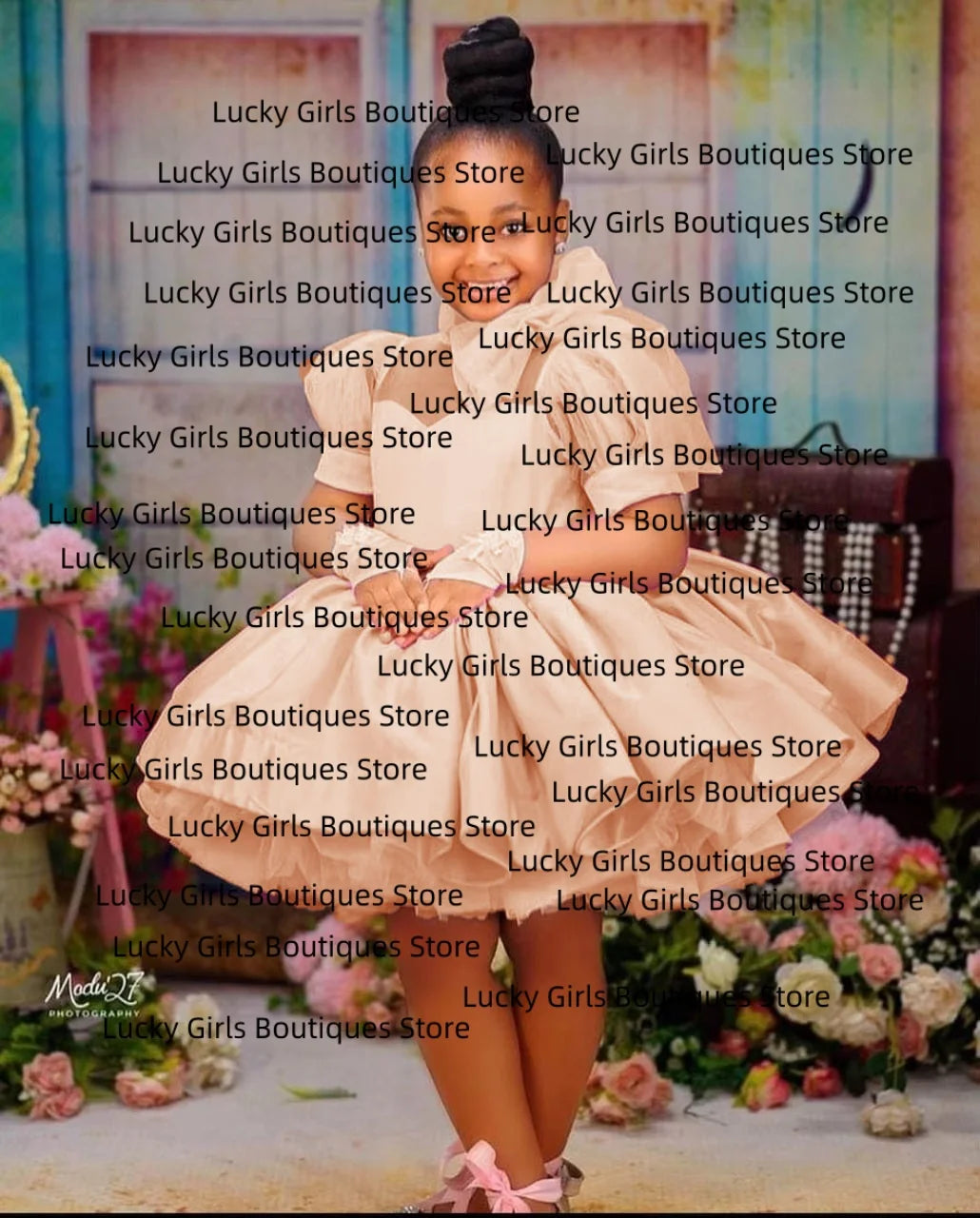 Pink Ball Gown Flower Girl Dresses Customized Tulle Tiered Ruffles Children Birthday Party Gowns High Neck Kids Wedding Dress