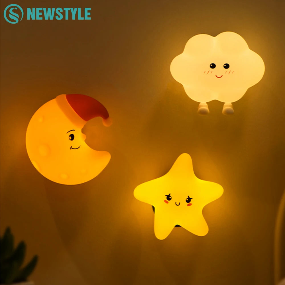 Star-shaped silicone LED night light by Showlu Smart General, glowing softly in a dark room for gentle illumination.