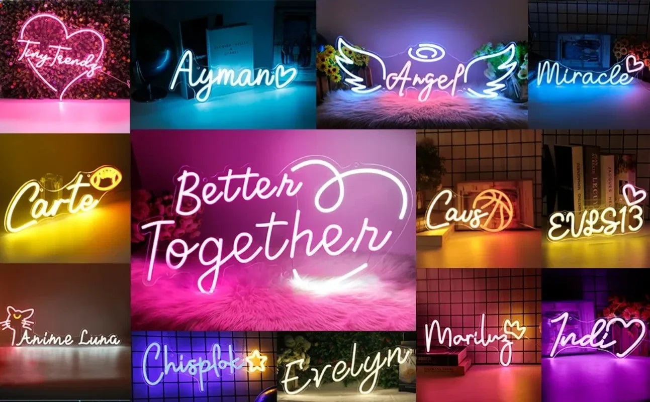 Custom LED neon sign by Showlu Smart General featuring bright, colorful neon lights on a dark background.