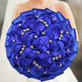 Navy silk rose wedding bouquet with artificial flowers, 20cm size, featuring elegant silk roses and greenery for special occasions.