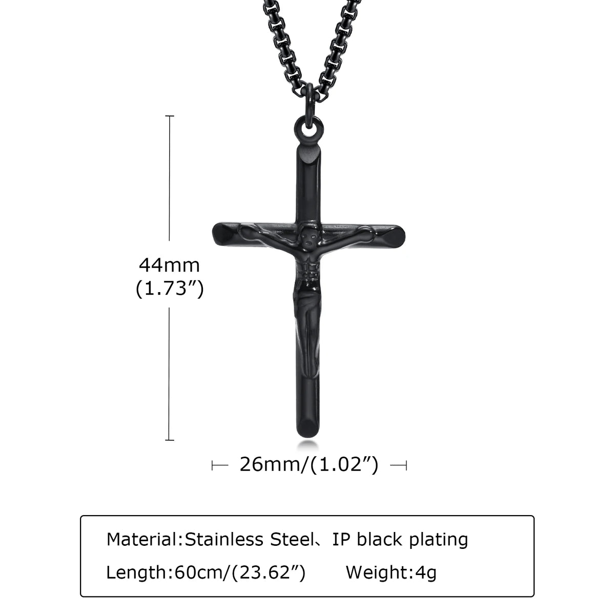 Gold-colored stainless steel cross necklace with Jesus pendant, Catholic faith jewelry for men and women, perfect for prayer and gift.