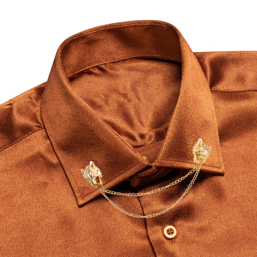 Men's silk slim fit long sleeve shirt by Showlu Fashion, featuring a solid jacquard formal design and elegant long-sleeve style.
