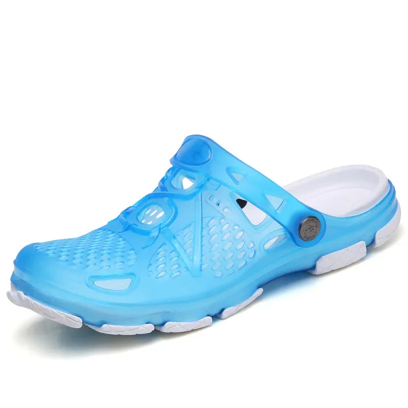Showlu Women's casual jelly sandals, flat beach water shoes with open toe and colorful straps for outdoor summer wear