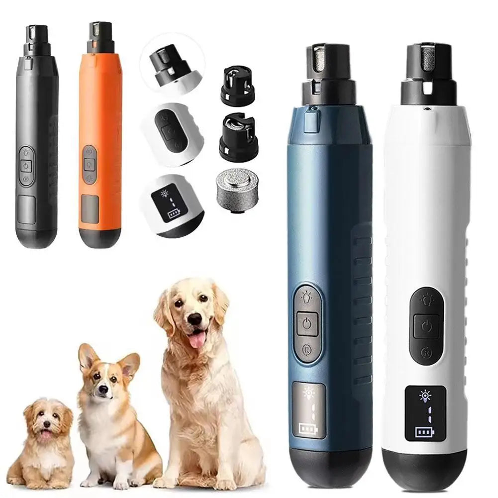 Rechargeable electric dog and cat nail grinder with quiet operation and USB charging, perfect for painless pet paw grooming.