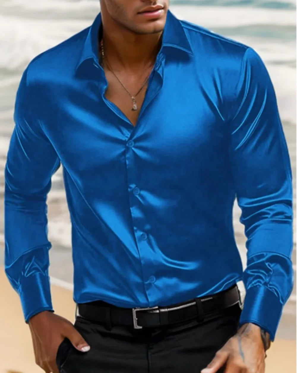 2024 New Spring And Autumn Men's Shirt Solid Color Business City Leisure Lapel Cardigan Slim Long Sleeves Tops