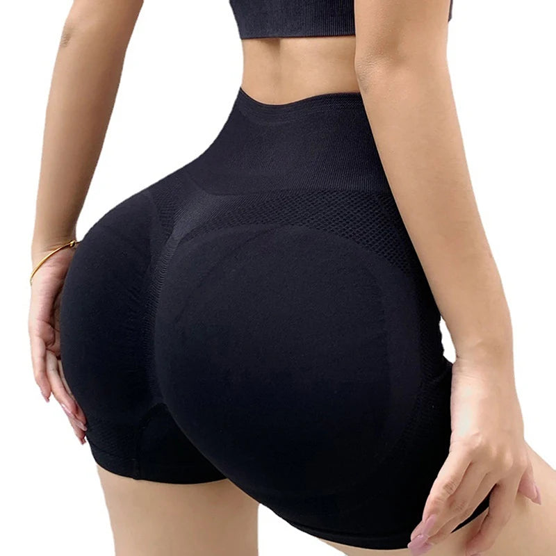 Women’s high-waist cycling and jogging shorts with push-up leggings, suitable for fitness, yoga, and gym activities.