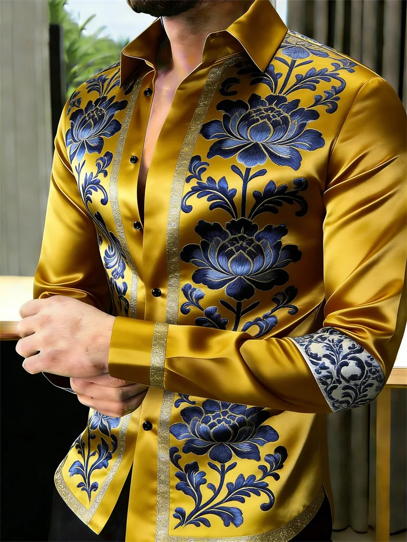 Men's long-sleeved floral 3D printed shirt with lapel, 11 colors, casual high-quality shirt by Showlu Fashion Store