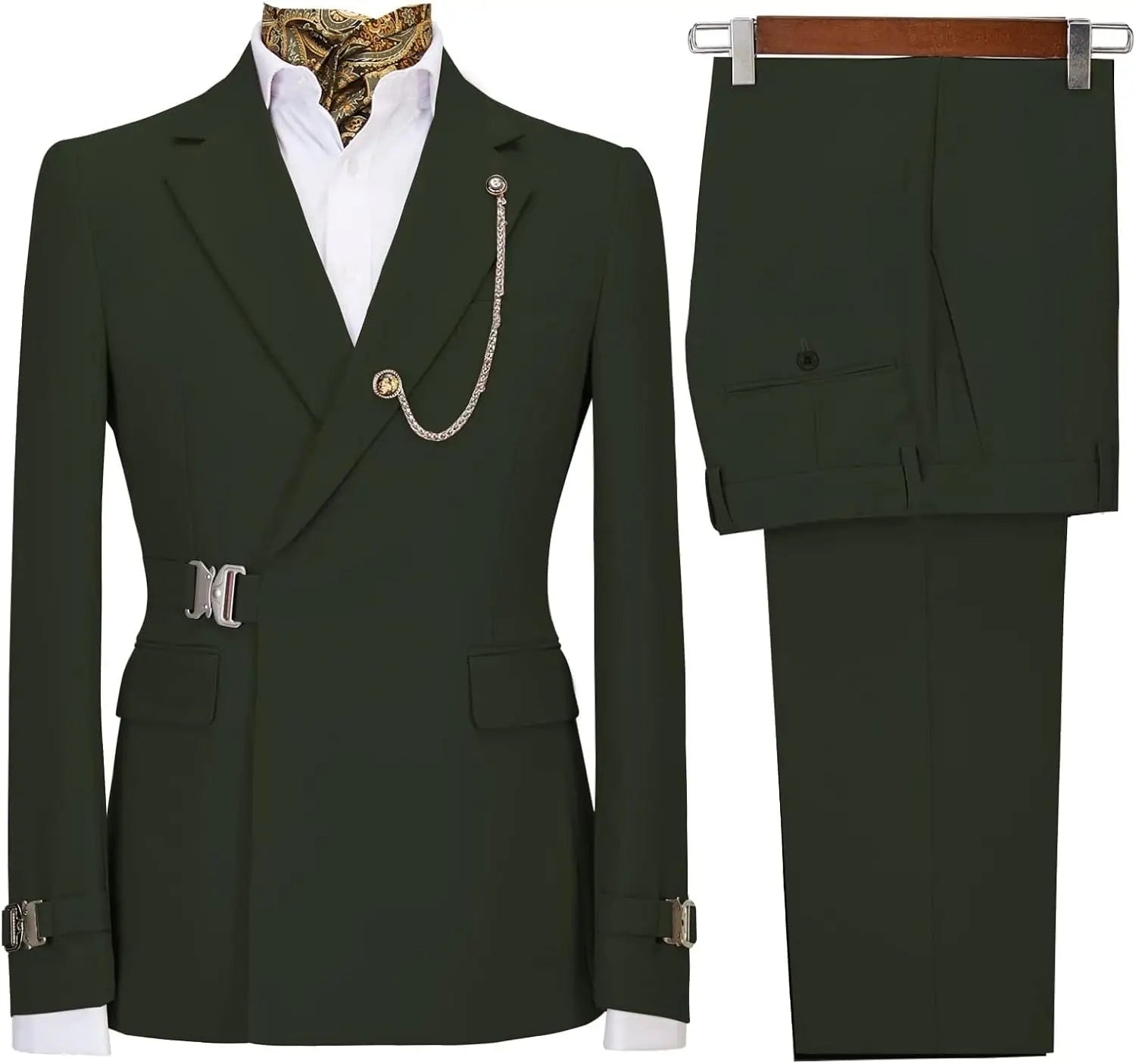 Men's slim fit 2-piece suit with metal clasp, stylish business casual tuxedo, Showlu Fashion Store smart formal wear.
