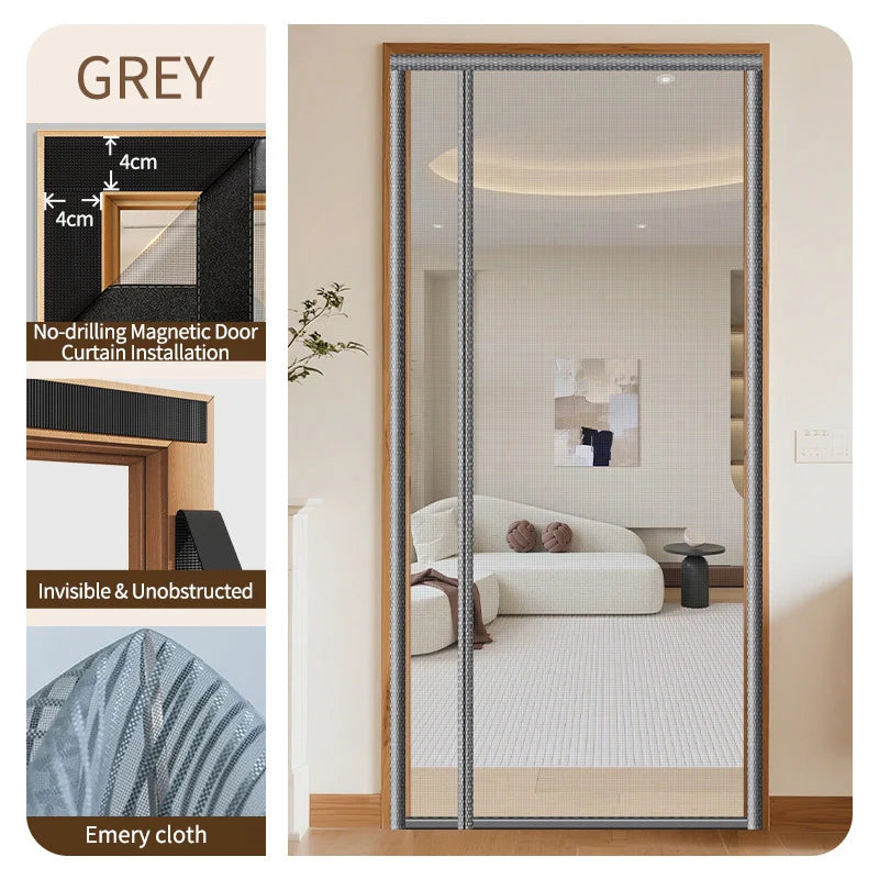 Showlu Smart General magnetic mesh door curtain with self-adhesive anti-mosquito screen, featuring fine mesh for insect protection.