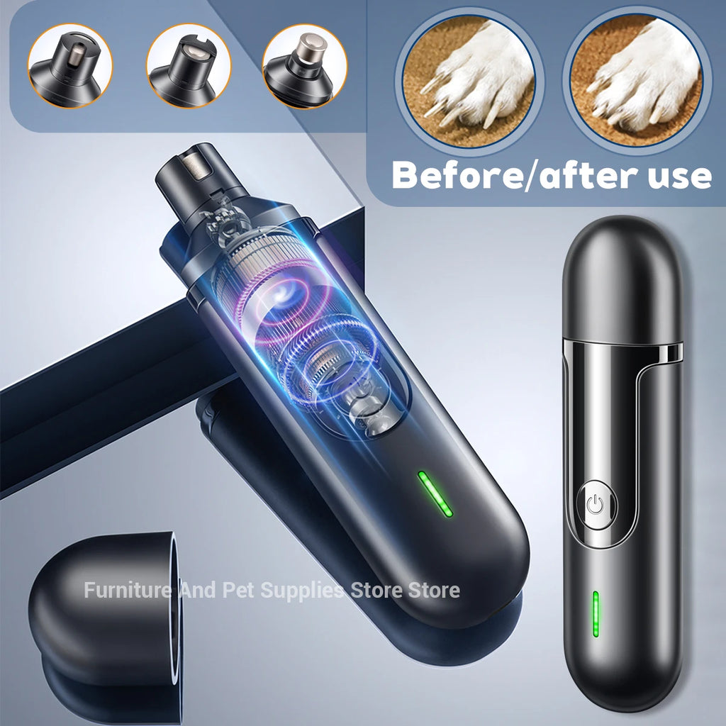 Electric dog nail grinder by Showlu Fashion Store with USB charger, featuring a painless trimmer and polishing wheel for small and large pets.