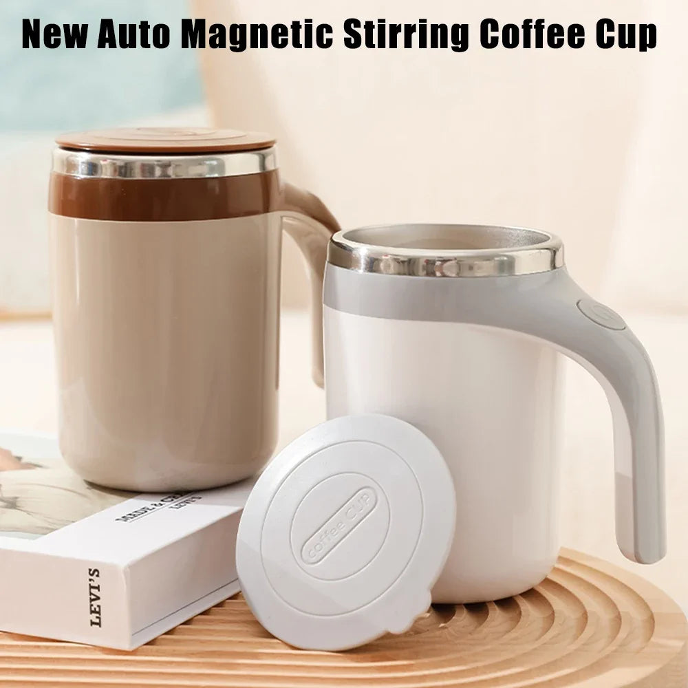 Showlu automatic self-stirring stainless steel coffee mug with magnetic stirrer and sleek design.
