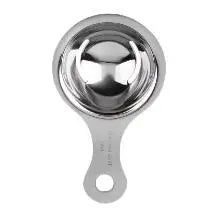Showlu Smart General stainless steel egg white separator spoon with a handle and bowl for easily separating egg whites.