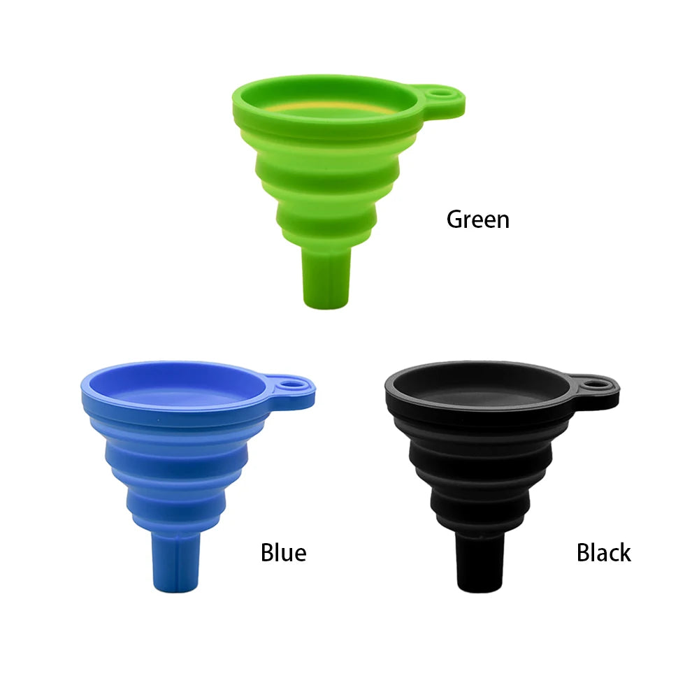Showlu Smart General collapsible funnel set with multiple sizes, made of durable, flexible silicone for easy pouring and storage.