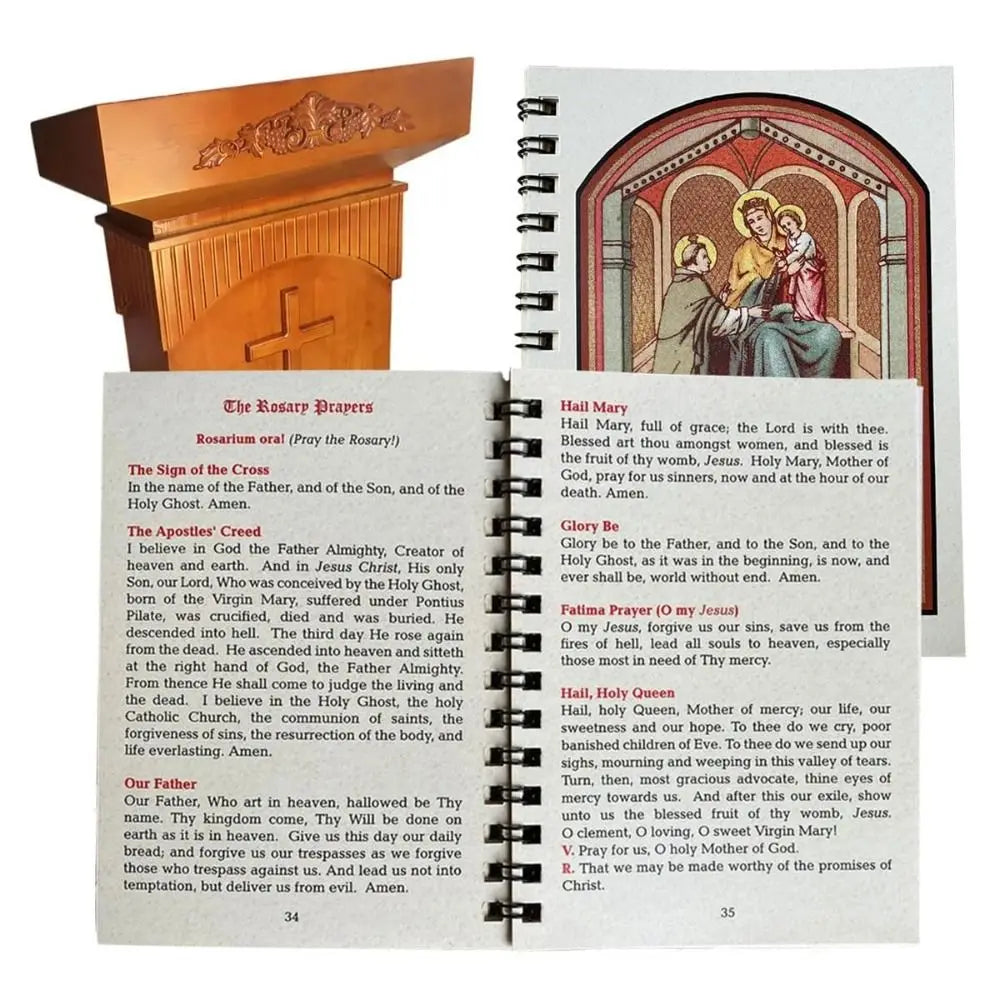 Showlu Fashion Rosary Meditation Book featuring 42 color pages with prayer and meditation guidance, arranged in a compact booklet format.