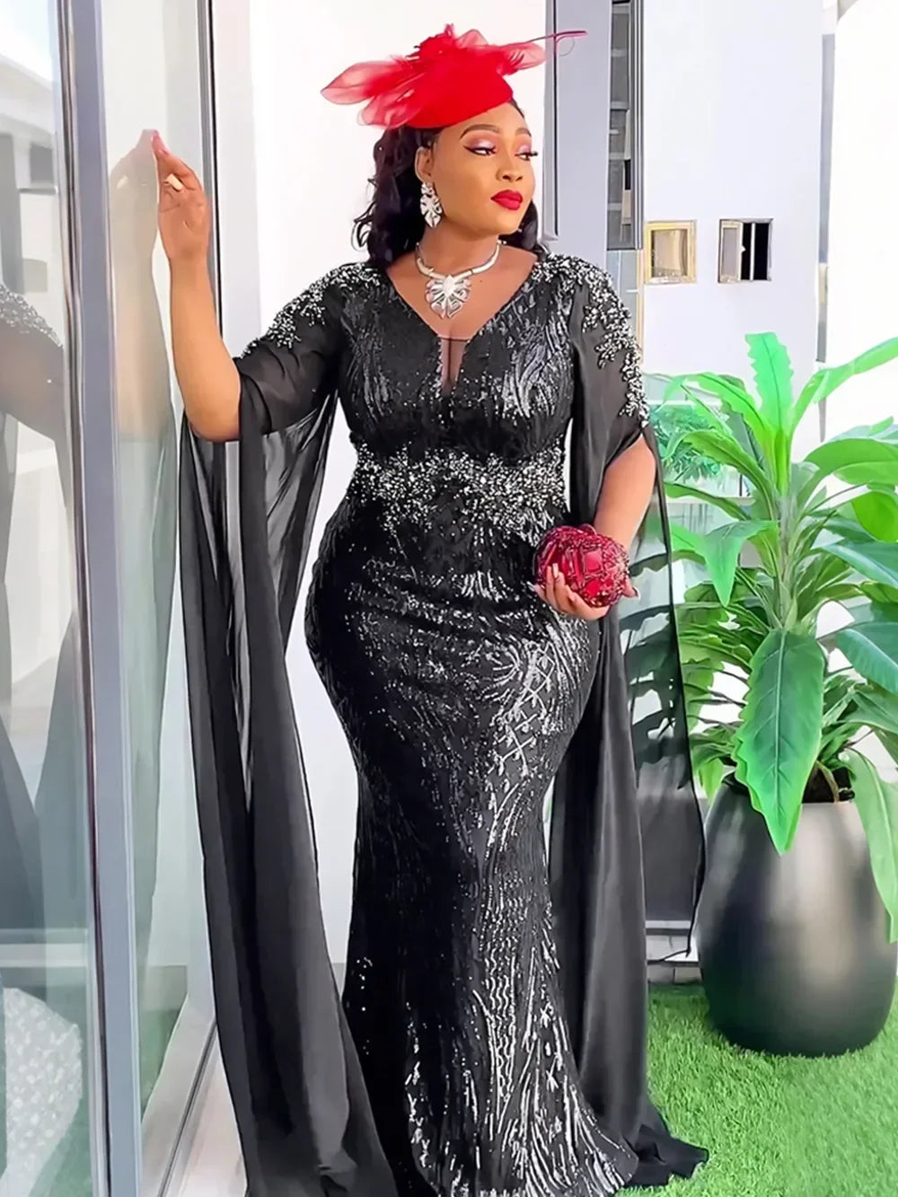 2025 Elegant Dress Women for Wedding Party Summer Autumn Africa V-neck Long Sleeve Evening Long Maxi Dress Gowns Africa Clothing