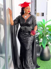 2025 Elegant Dress Women for Wedding Party Summer Autumn Africa V-neck Long Sleeve Evening Long Maxi Dress Gowns Africa Clothing