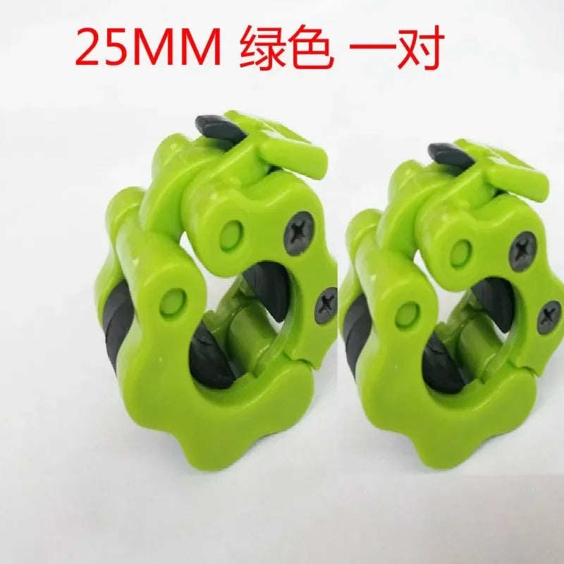 Pair of Showlu Fashion Store quick release barbell clamps with spin lock for weightlifting and strength training, 25/50mm size.