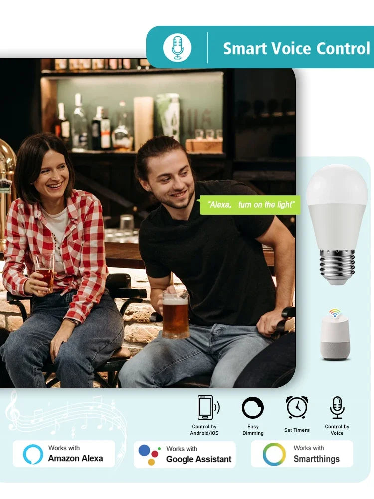 Showlu Smart General WiFi LED spotlight bulb with adjustable color settings, mounted in a ceiling fixture.