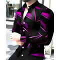 Colorful 3D printed Hawaiian shirt for men with simple geometric pattern, long sleeve, casual lapel top by Showlu Fashion.