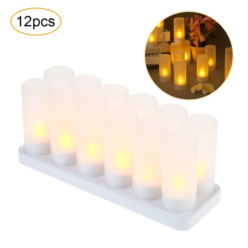 Showlu Smart General LED rechargeable candle set with flickering flameless candles in glass holders, ideal for ambient lighting.