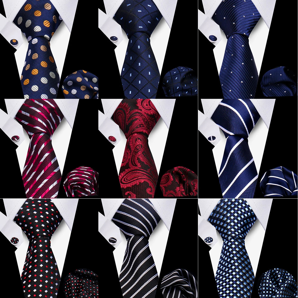 HUISHI Luxury Elegant Gifts For Men Tie Set Striped Necktie Handchief Cufflinks 3 Pcs Business Party Wedding Suit Accessories
