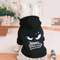 Black Trouble Maker dog and cat winter hooded sweater by Showlu Fashion, featuring a cozy and stylish design for pets.