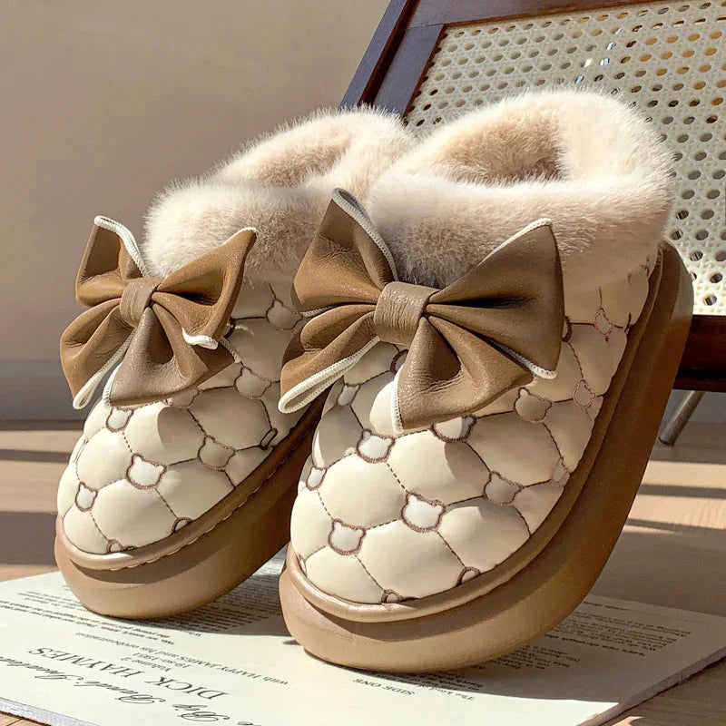 Women's platform snow boots with bowknot detail and furry lining, stylish winter booties by SHOWLU FASHION STORE