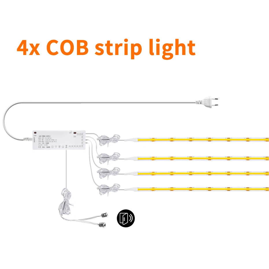 YEMEKE 12V COB LED strip with door sensor by Showlu Smart General, showcasing flexible LED strip and sensor attached for automatic lighting