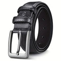 Showlu men's genuine cowskin leather belt with casual business buckle, stylish waistband for casual or professional wear