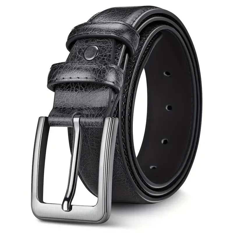Showlu men's genuine cowskin leather belt with casual business buckle, stylish waistband for casual or professional wear