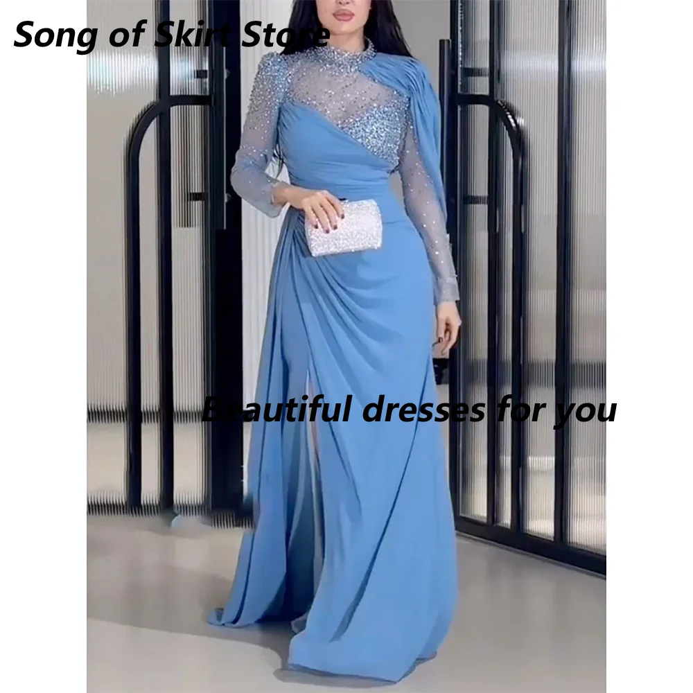 Showlu FASHION STORE high neck glitter mermaid evening dress with sequin embellishments, floor-length gown, elegant and glamorous style.
