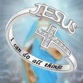 Silver Cross Jesus Zircon ring by Showlu Fashion Store featuring prayer-themed design and sparkling zircon accents.