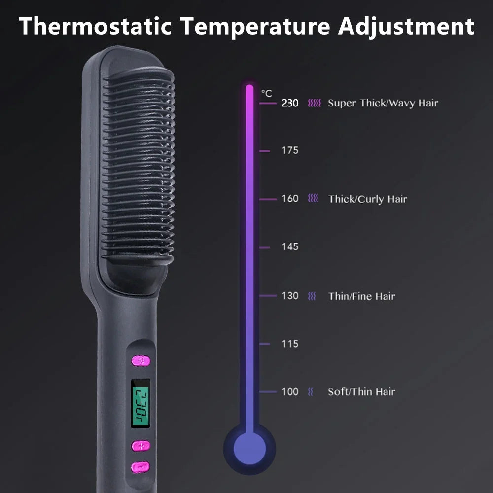 Showlu Smart General electric hair straightener comb with fast heating to 220°C, sleek black design, and ergonomic handle.