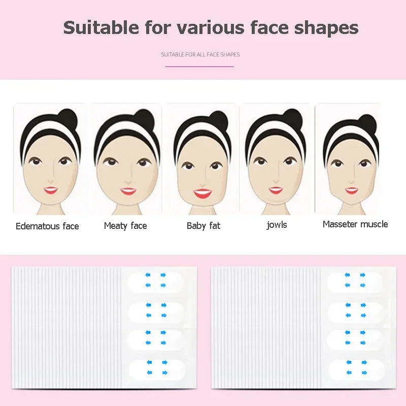 Showlu Smart V Lift Face Sticker, invisible face lift tape for skin tightening and lifting, shown on a woman’s face.