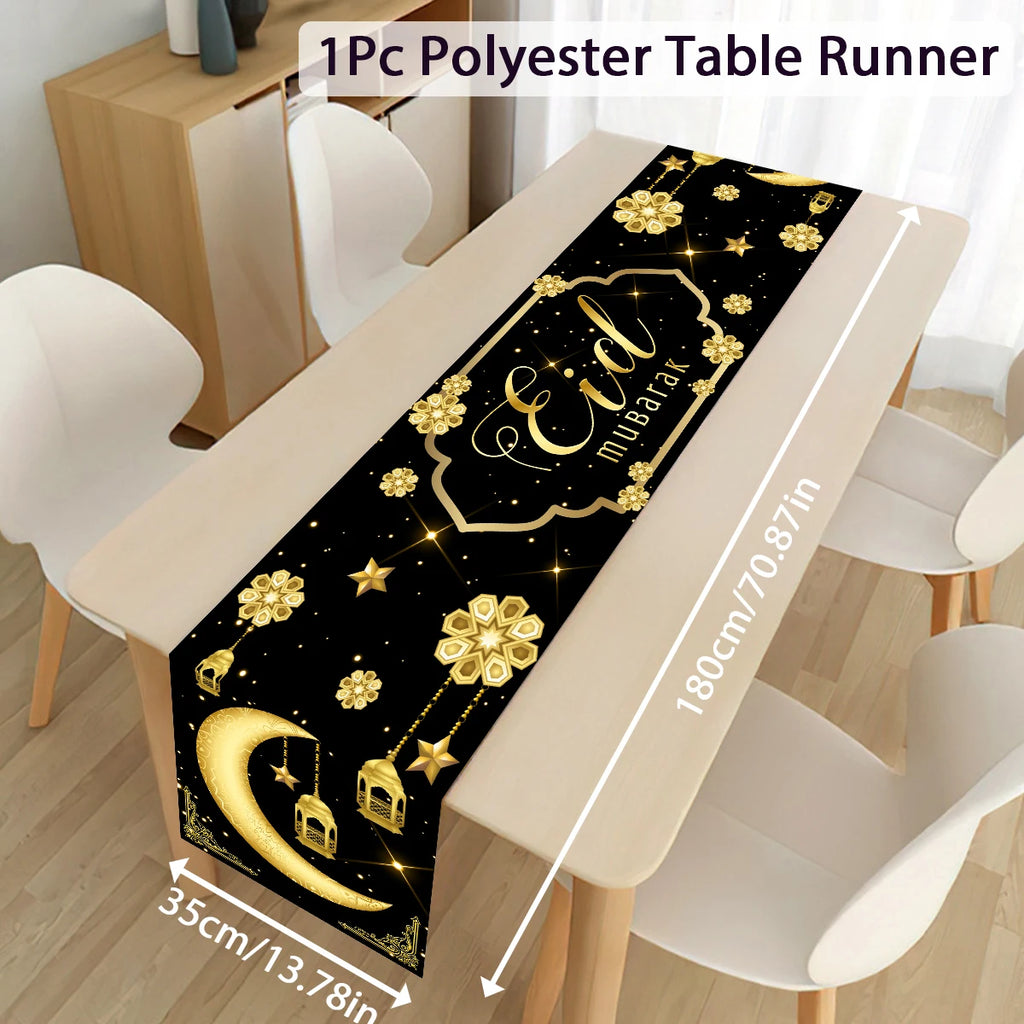 Ramadan decoration table runner with Eid Mubarak design for home tablecloth, Muslim Eid al-Fitr party decor by Showlu Fashion Store