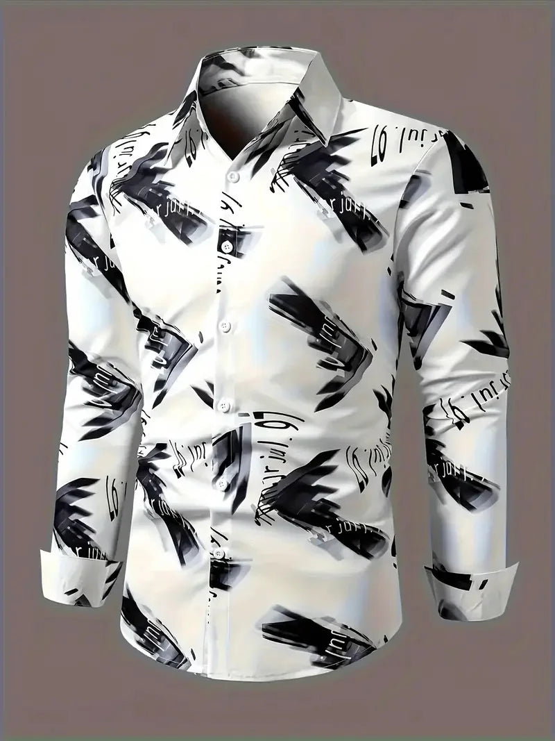 Hawaiian men's long sleeve shirt with 3D printed design, button front, and flip-over collar, stylish street trend clothing by Showlu Fashion