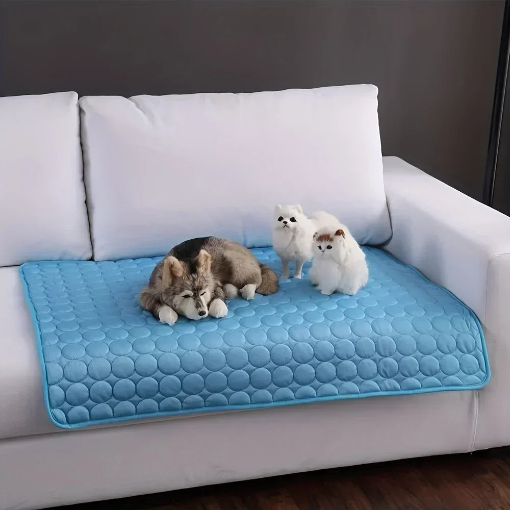 Cooling pet ice pad by Showlu Fashion Store, breathable washable dog and cat cushion for summer indoor and outdoor use.