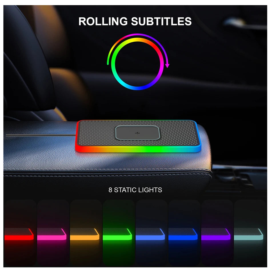 Showlu Smart General Brorikoy 15W Qi Wireless Car Charger with silicone pad for secure phone charging in vehicle.