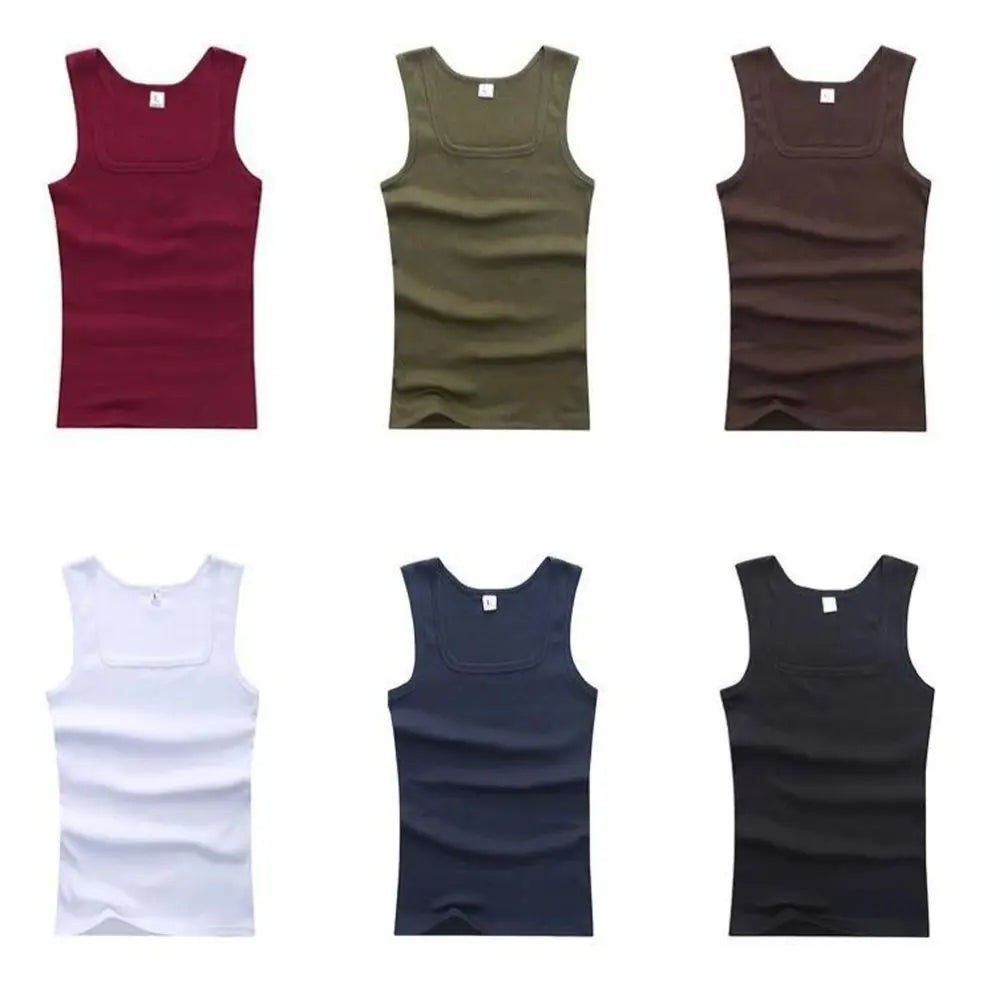 Men's sleeveless elastic cotton tank top from Showlu Fashion Store, ideal for summer fitness and bodybuilding.