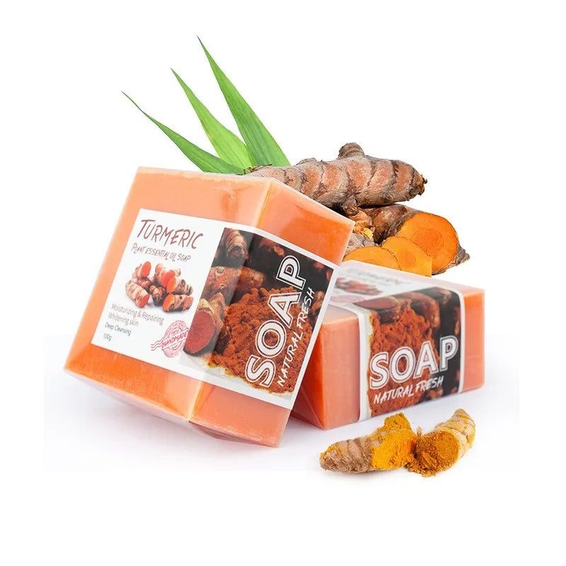 Natural turmeric soap by Showlu Fashion Store, 100g handmade soap with essential oils for cleansing and skin moisturizing.