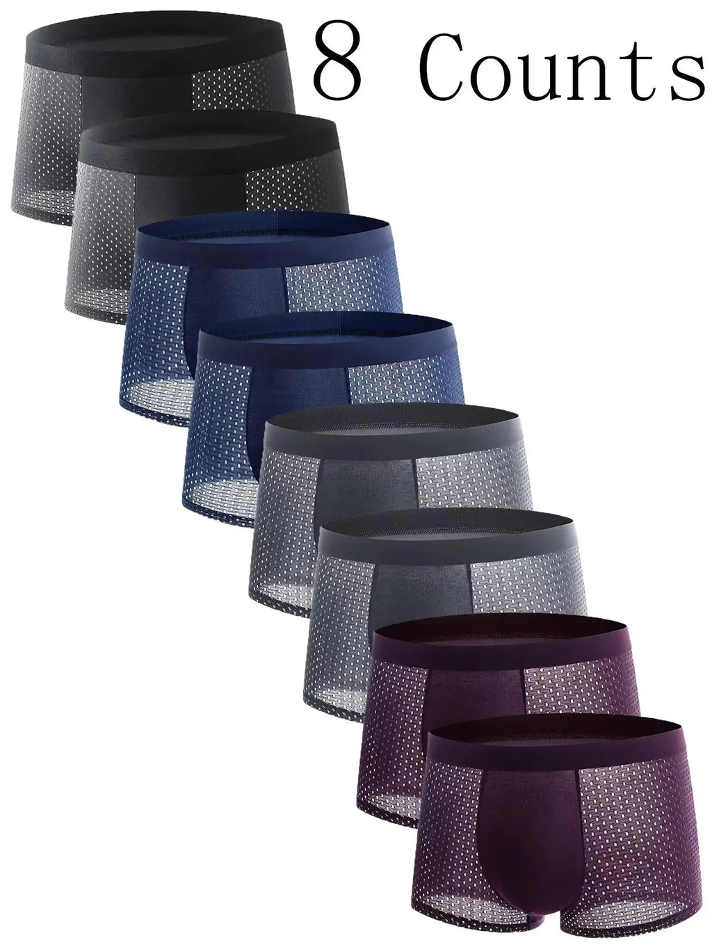 Showlu Men's Ice Silk Mesh Boxer Shorts in an 8-pack set, breathable, lightweight men's underwear with mesh fabric for comfort.