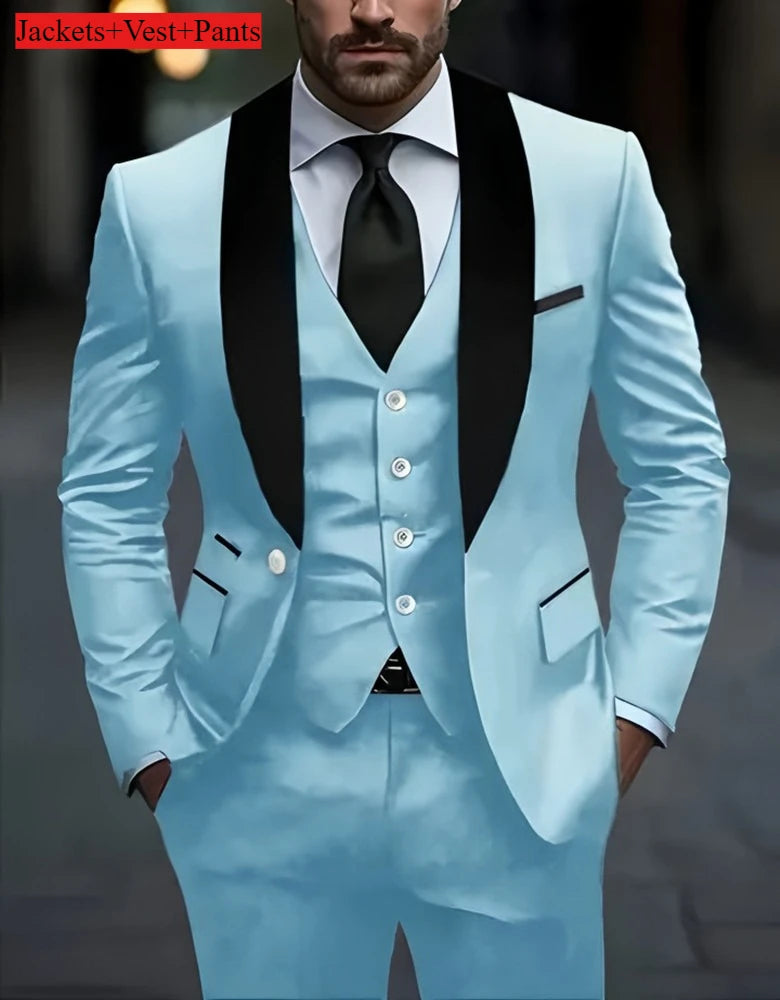 Men's Formal Suit Set Business Casual Slim Fit Tuxedo for Wedding, Long Sleeve Notch Lapel, Groom