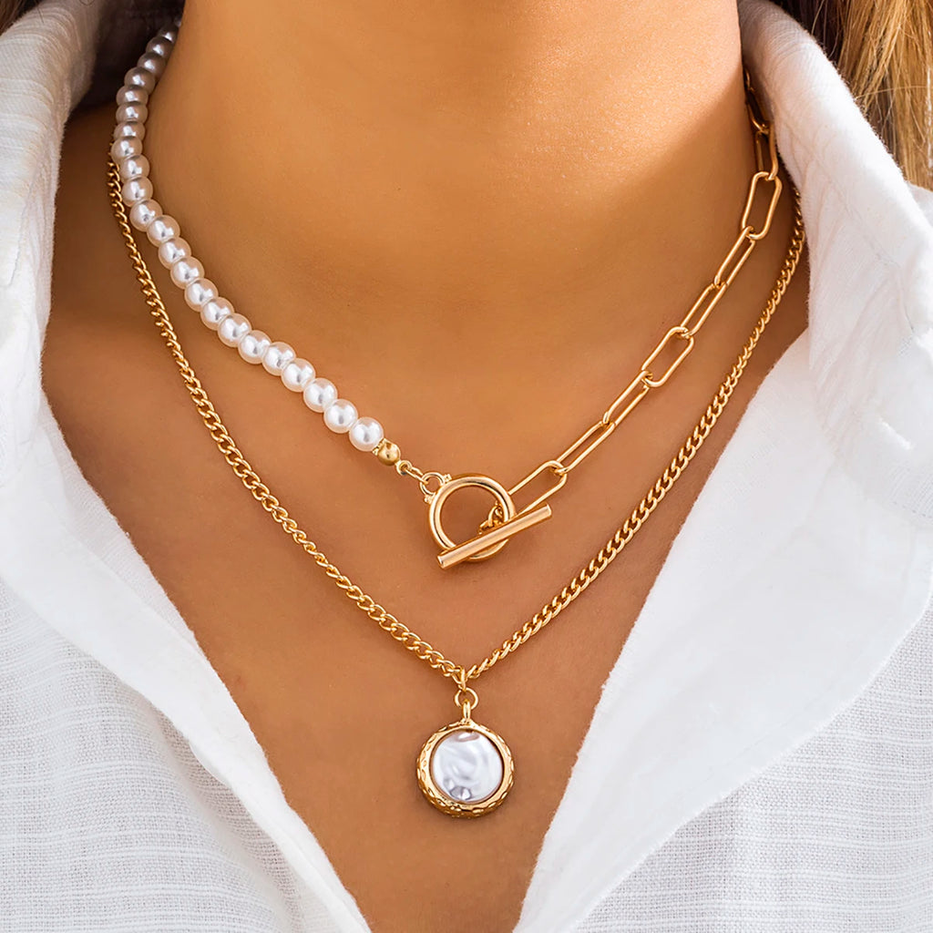 Baroque simulated pearls long tassel pendant necklace for women with beaded link chain, trendy lariat wedding jewelry by Showlu Fashion