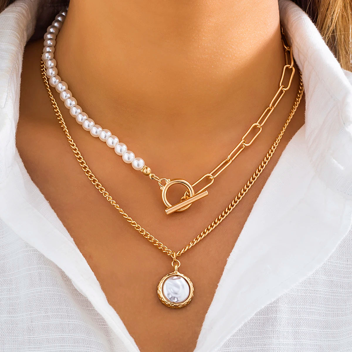 Baroque simulated pearls long tassel pendant necklace for women with beaded link chain, trendy lariat wedding jewelry by Showlu Fashion