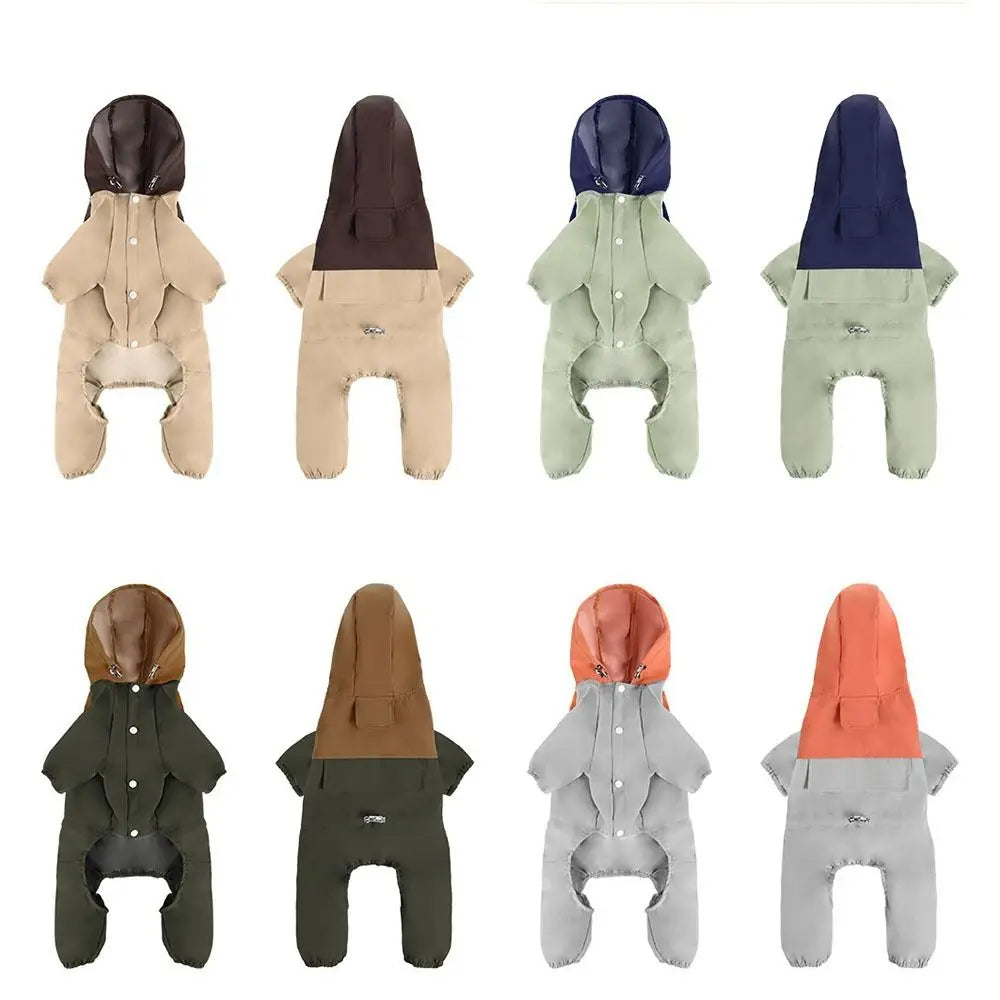Reflective Showlu waterproof dog raincoat made of breathable nylon, designed for pet protection in rainy weather.