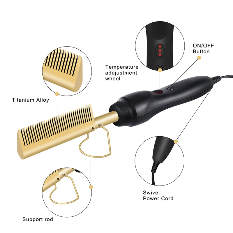 Showlu Smart General 2-in-1 portable hair straightening brush and hot comb for quick styling and smooth, straight hair.