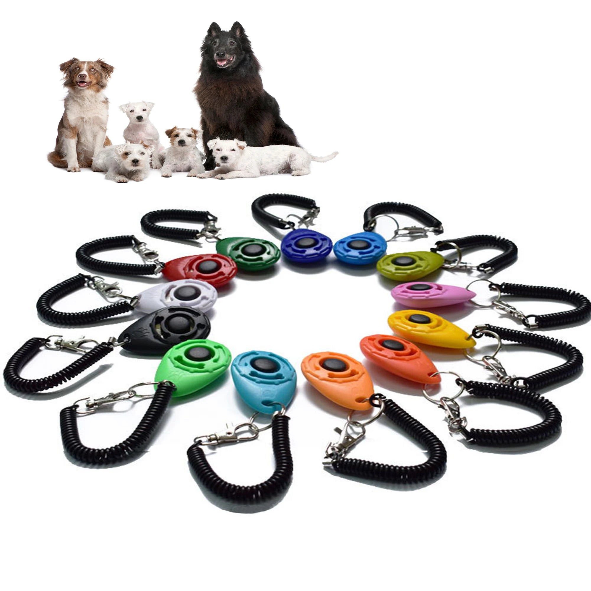 Showlu Smart General pet training clicker with a white plastic body and metal thumb lever for positive reinforcement training.