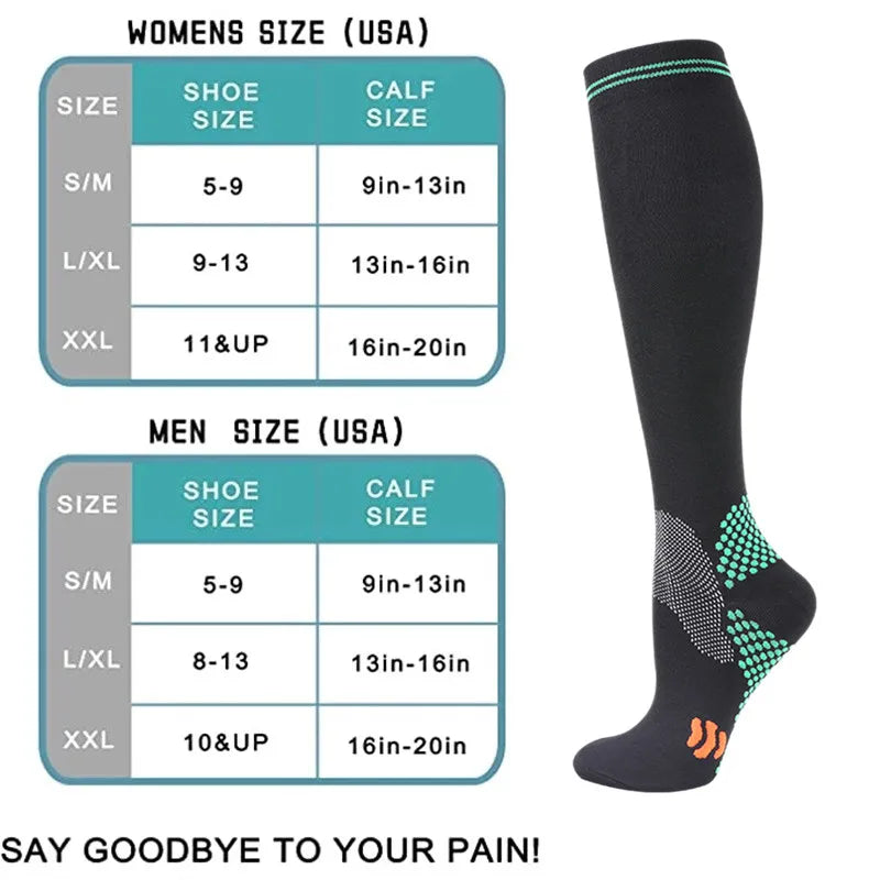 Showlu Fashion Store compression socks, medical nursing stockings for travel, maternity, edema, diabetes, and varicose veins.